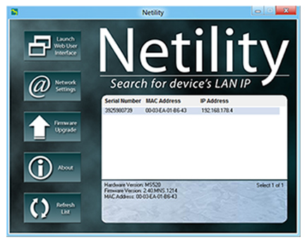 Netility software to set NetAgent module network parameters